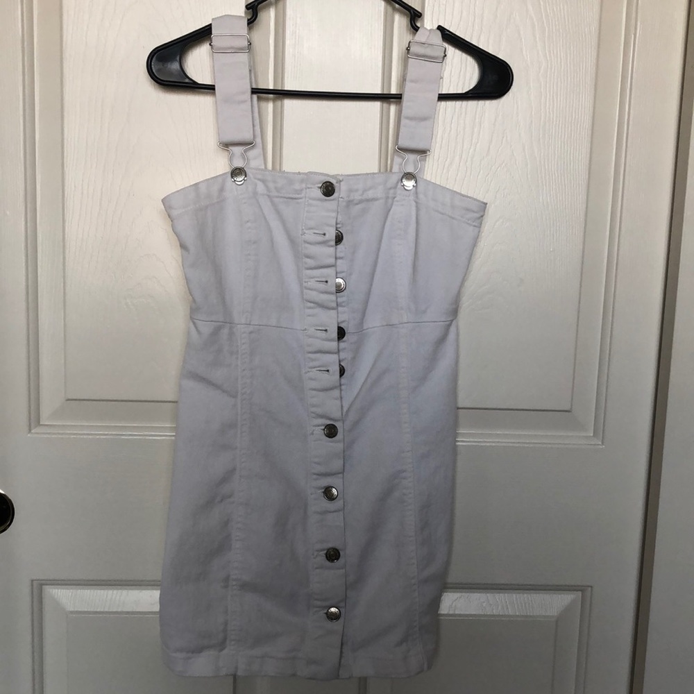 Forever 21 White Denim Overall Button-Up Dress, Size Small